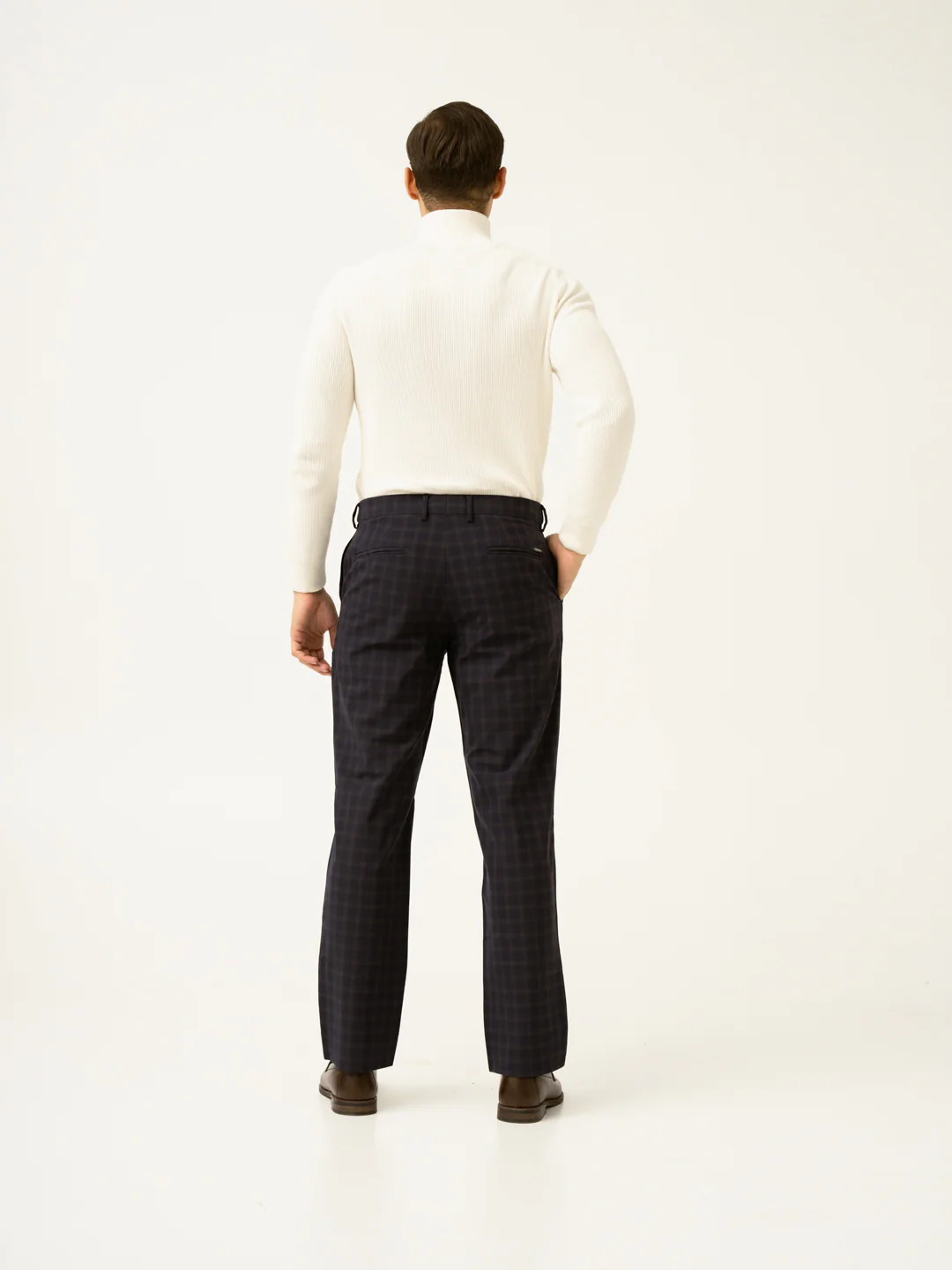 Nightlife Navy Checks Merino Wool Pants - Image 6