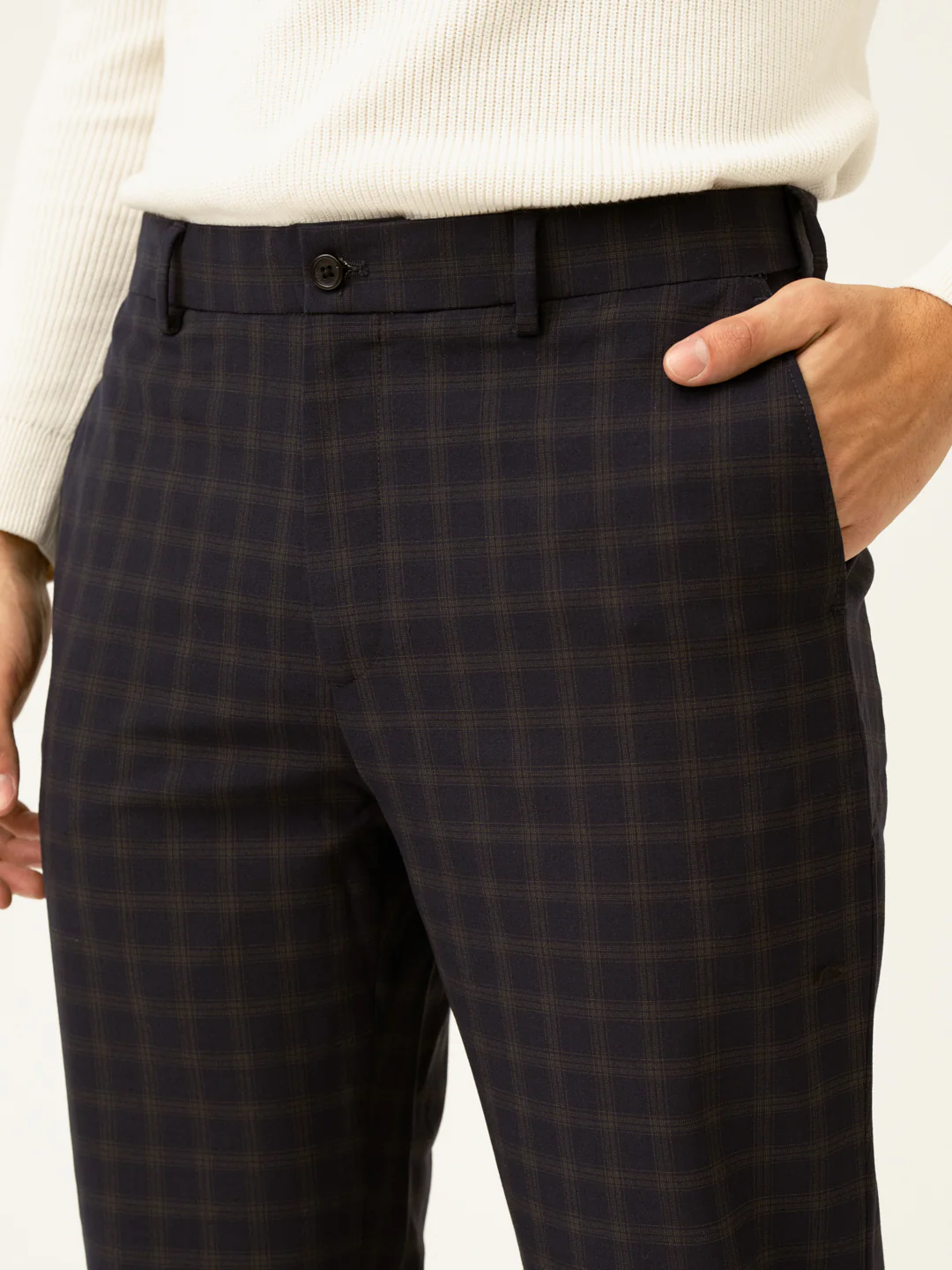 Nightlife Navy Checks Merino Wool Pants - Image 7