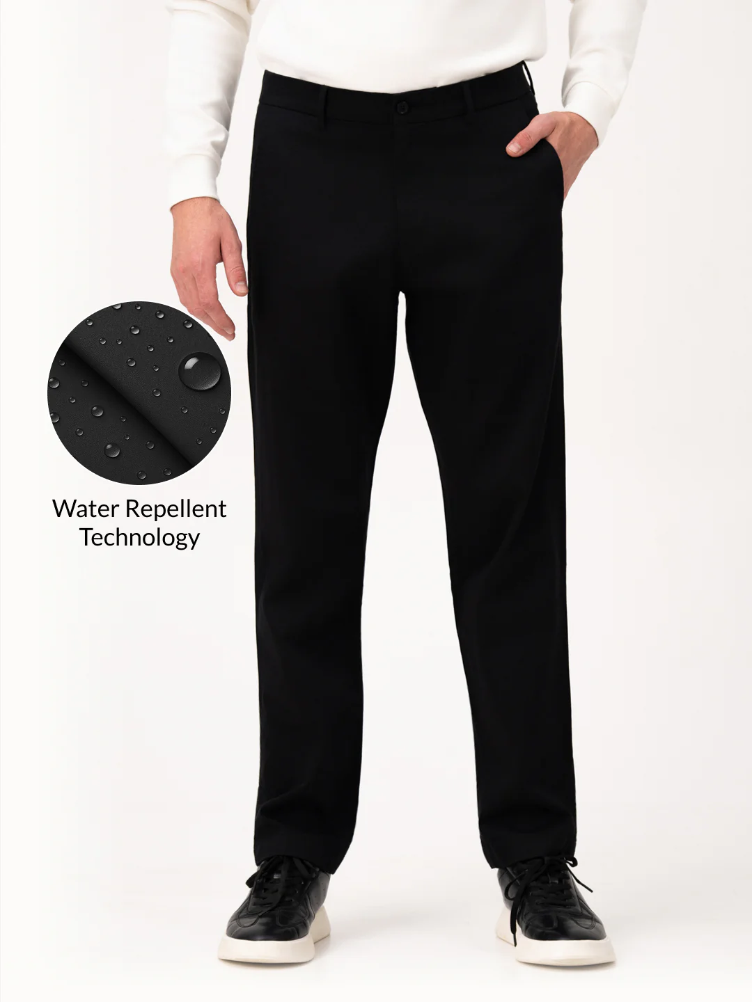 Noctara Black Relaxed Fit Stretch Chinos for Men - Image 2
