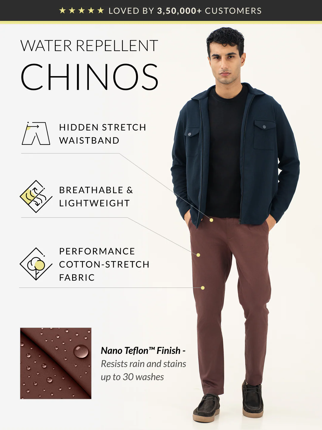 Nodrip Brown Slim Fit Stretch Chinos - Image 2