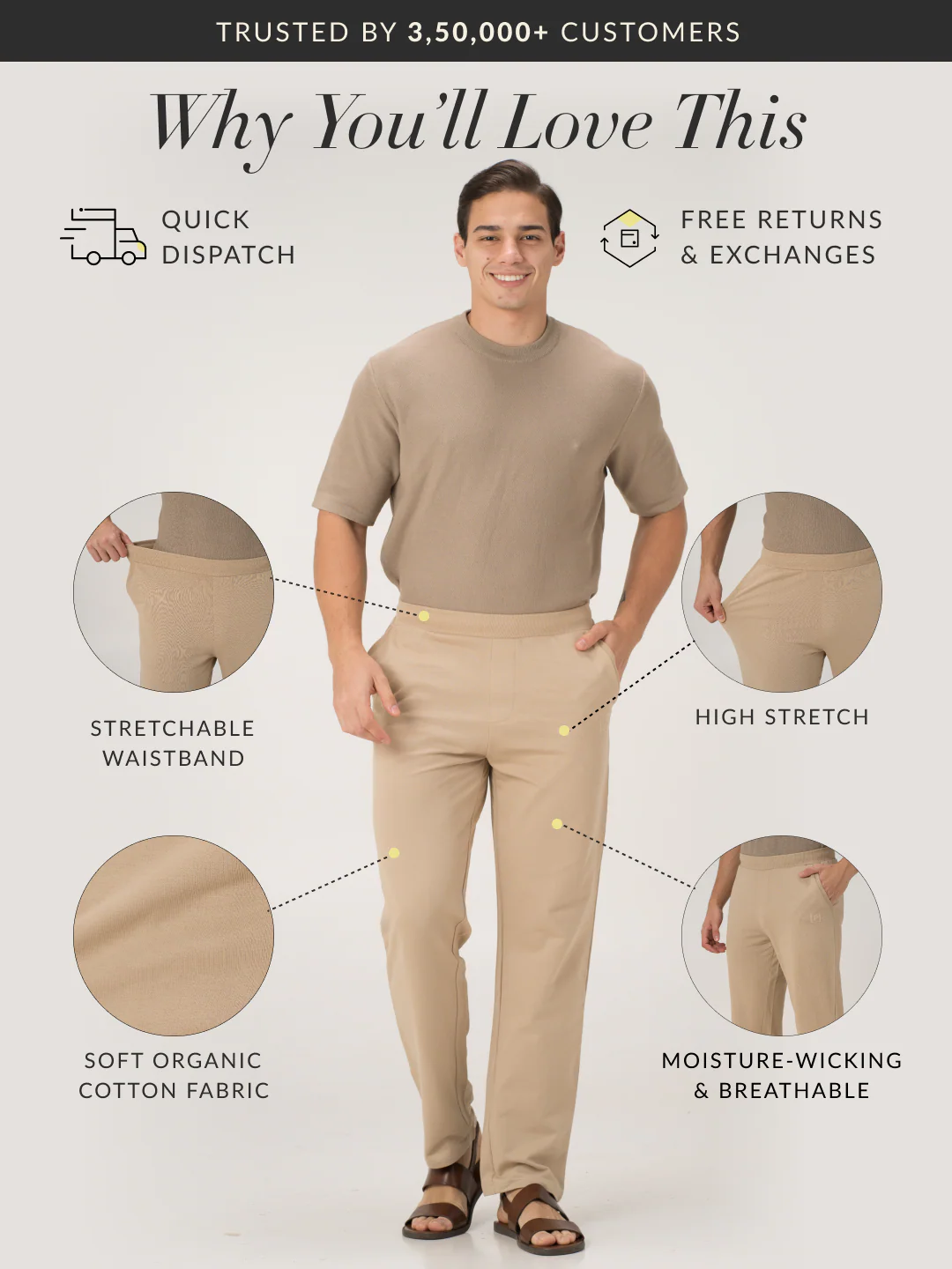 Nomad Beige Cotton Sweatpants - Image 2
