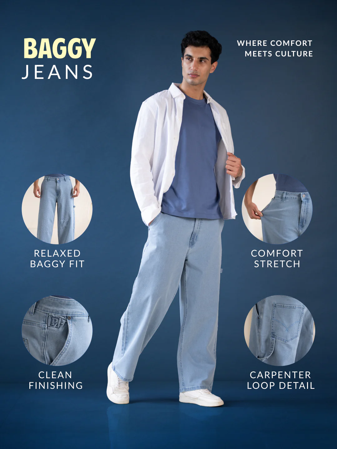 Oasis Blue Baggy Fit Jeans - Image 3