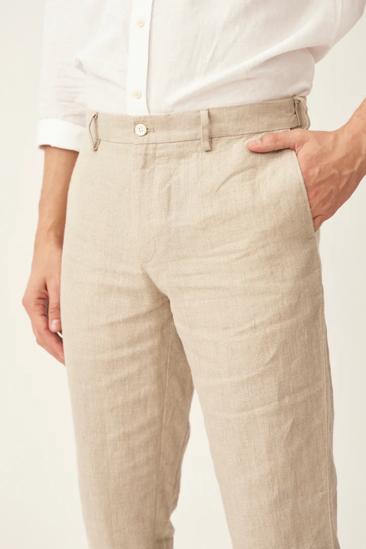 Oatmeal 100% Linen Pants - Image 3