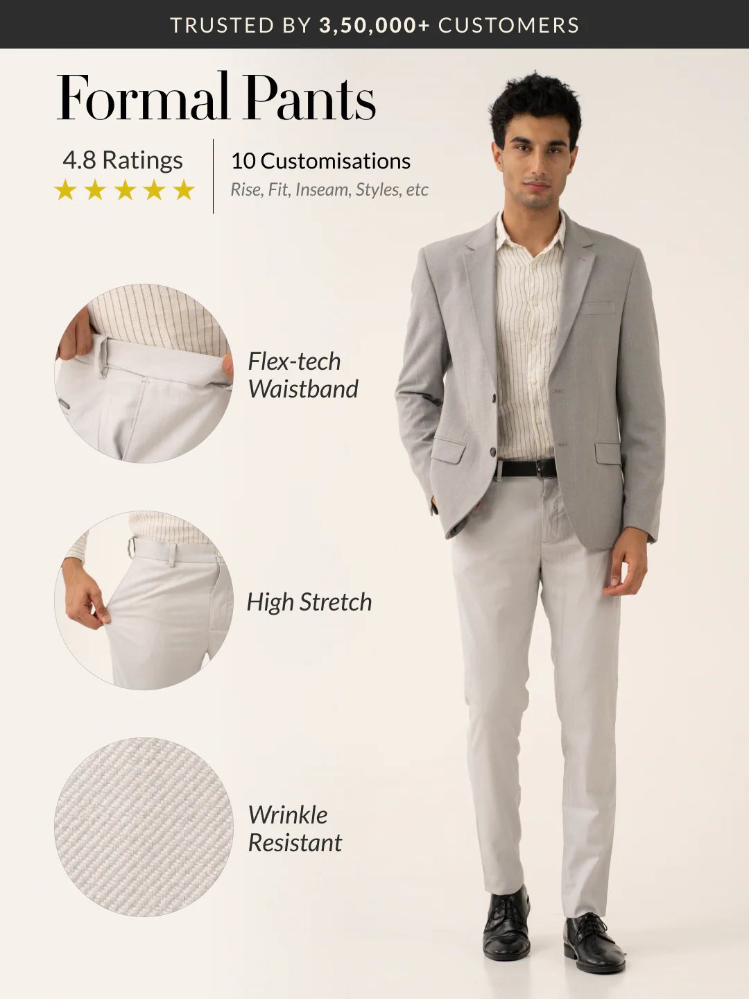 Orion Grey Twill Stretch Formal Pants - Image 2