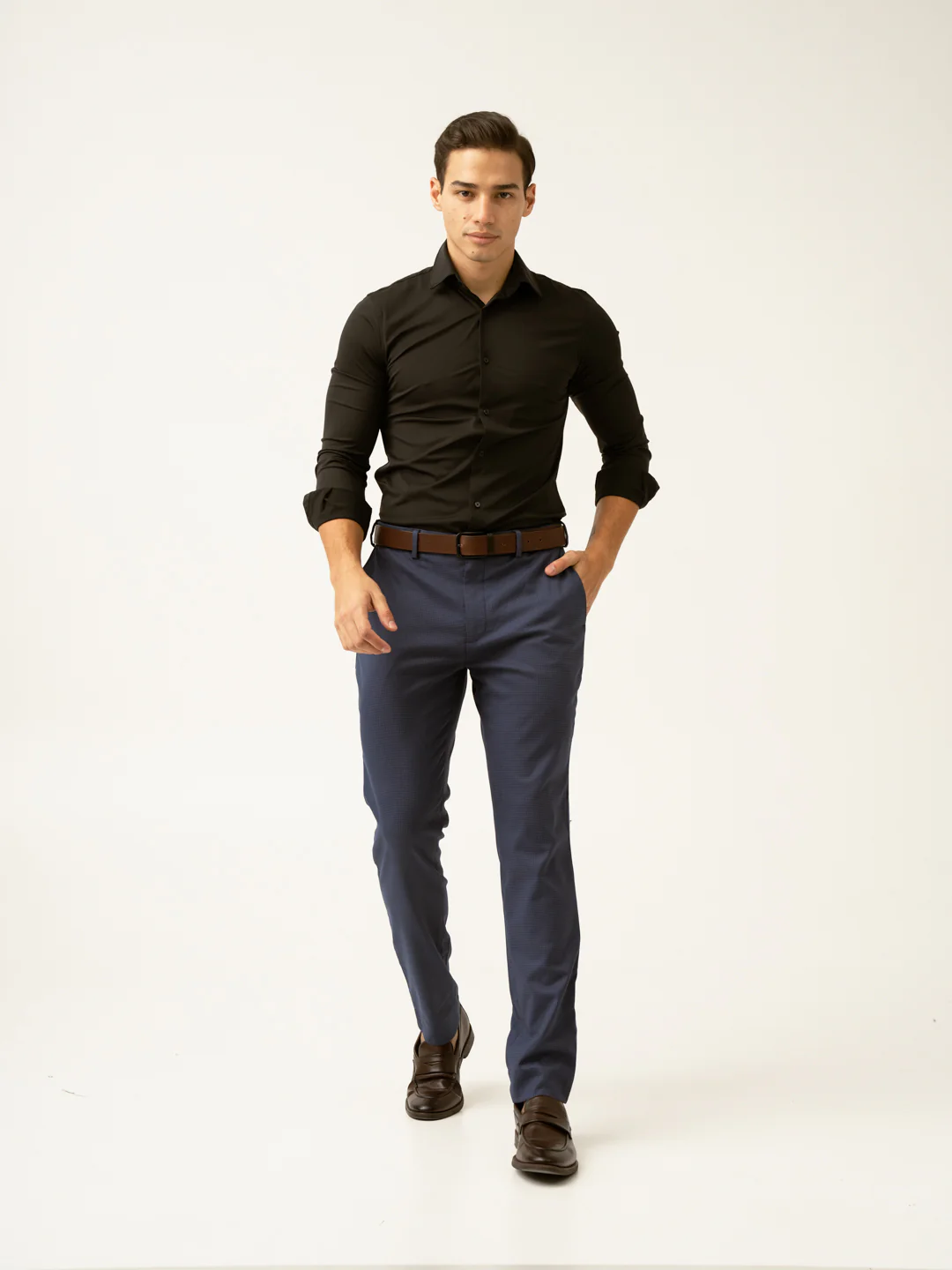 Osaka Navy Textured Formal Pants - Image 2