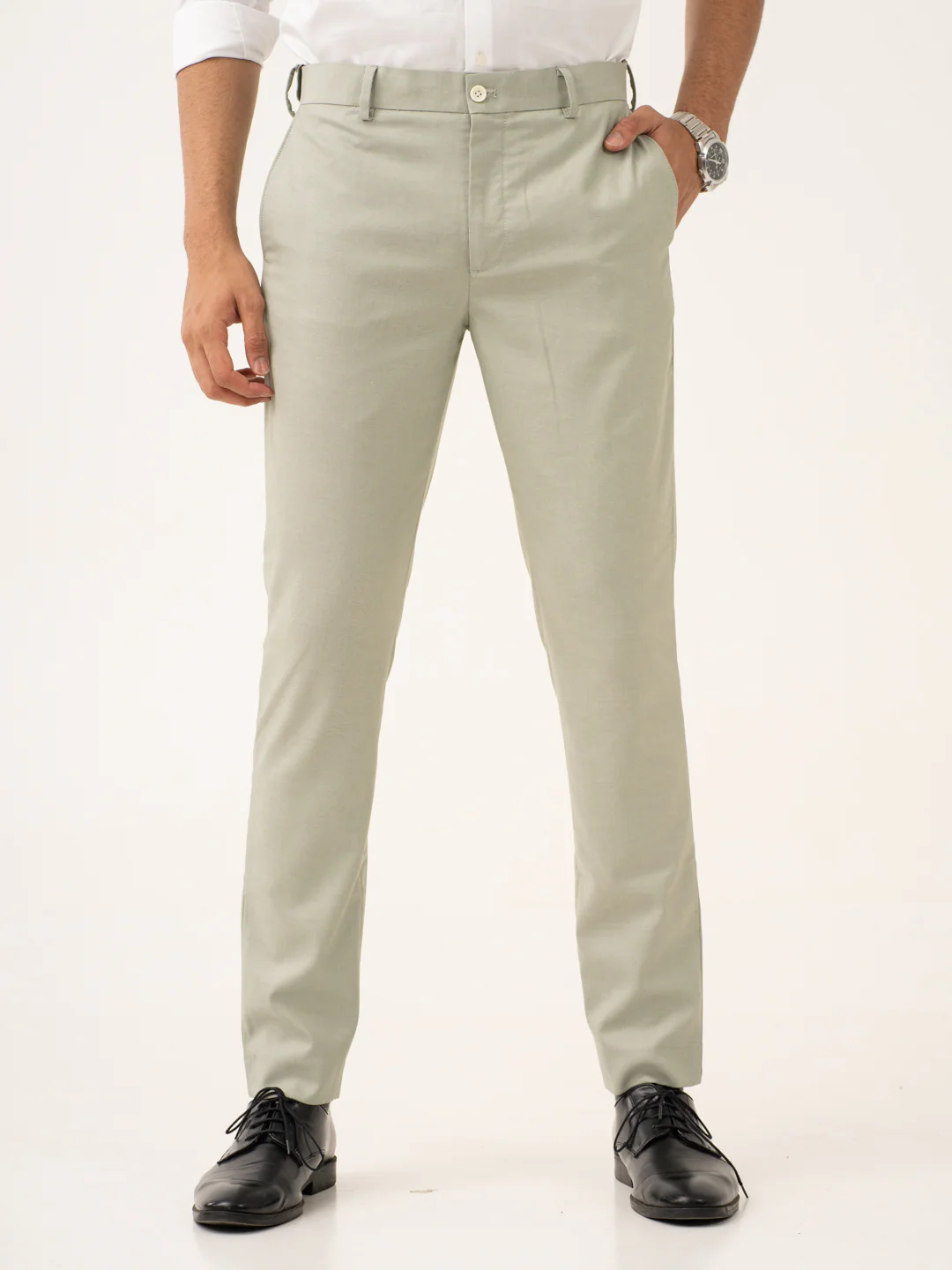 Ostrich Green Twill Stretch Formal Pants