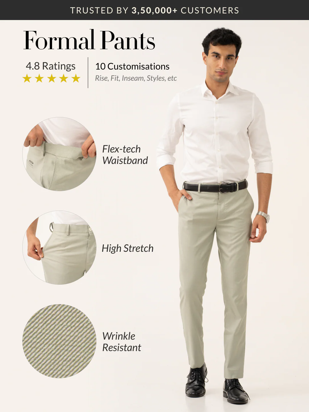 Ostrich Green Twill Stretch Formal Pants - Image 2
