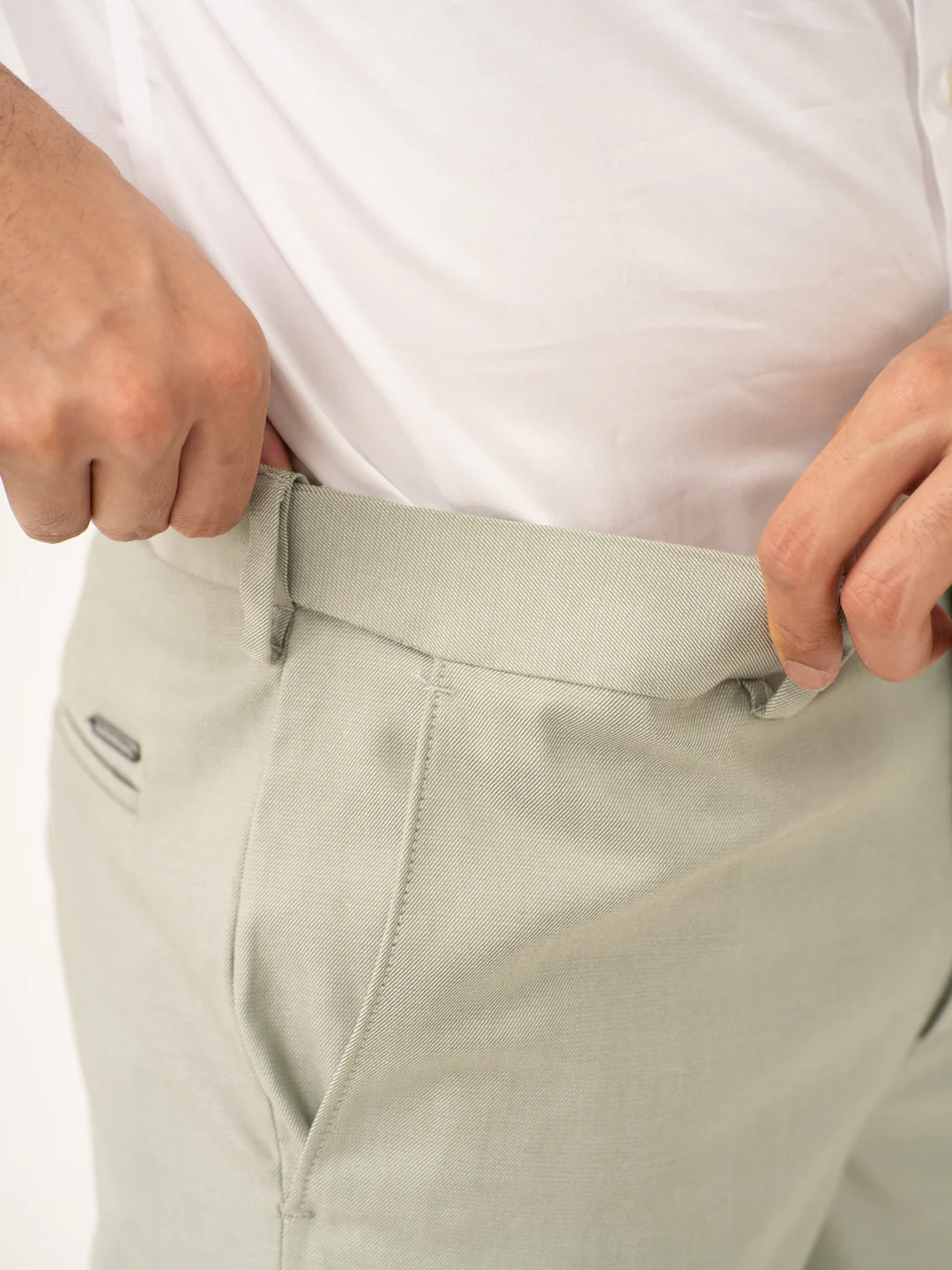 Ostrich Green Twill Stretch Formal Pants - Image 3