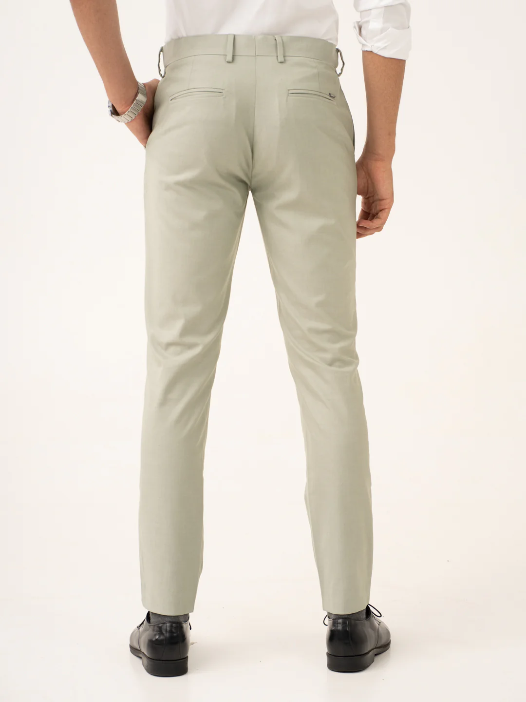 Ostrich Green Twill Stretch Formal Pants - Image 5