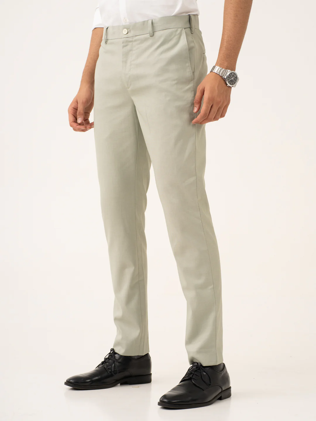 Ostrich Green Twill Stretch Formal Pants - Image 6