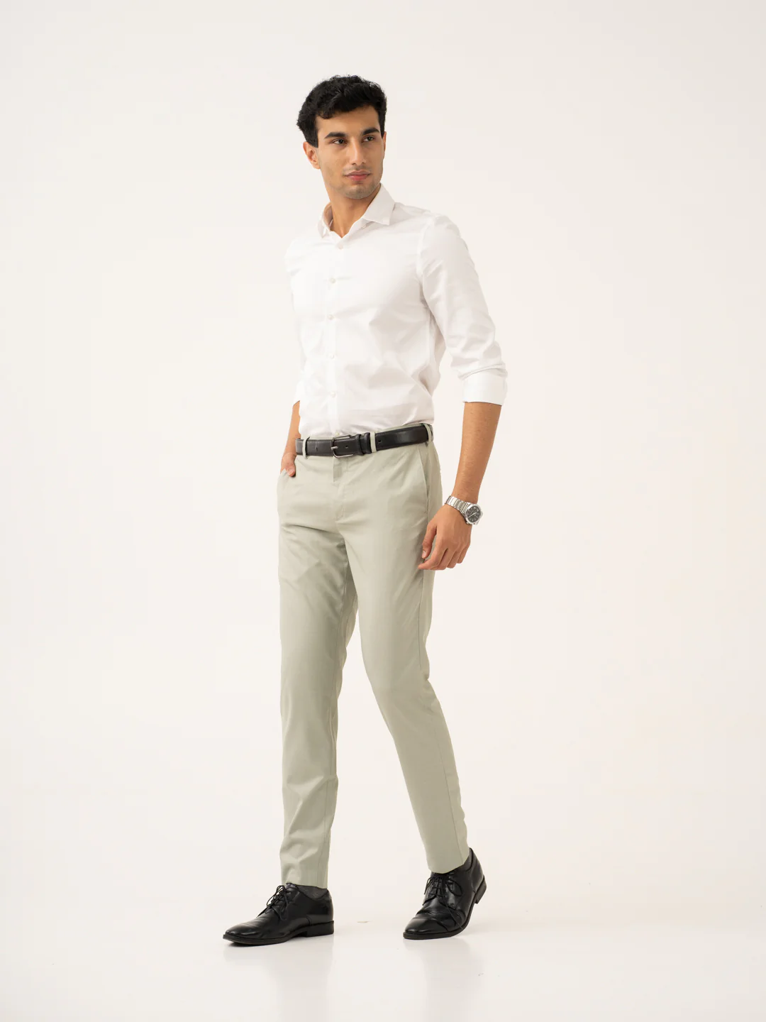 Ostrich Green Twill Stretch Formal Pants - Image 8