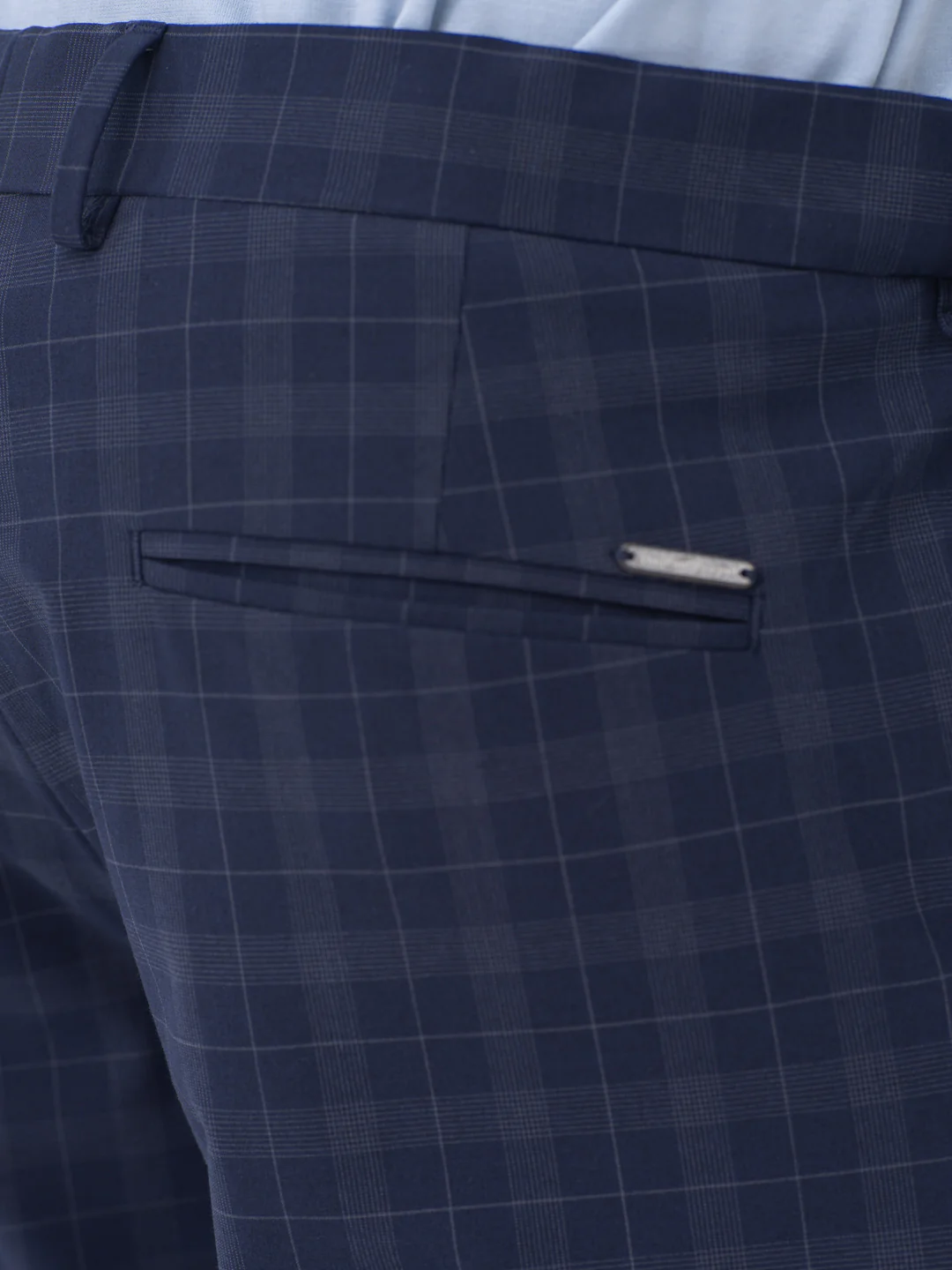 Otter Navy Checks Slim Fit Stretch Formal Pants - Image 10