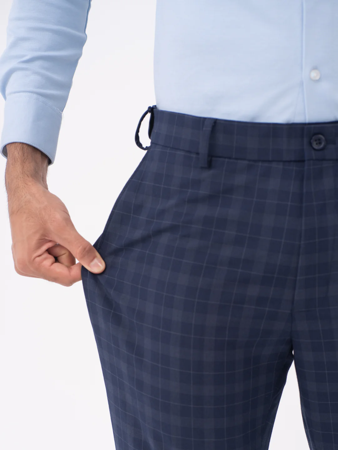 Otter Navy Checks Slim Fit Stretch Formal Pants - Image 3
