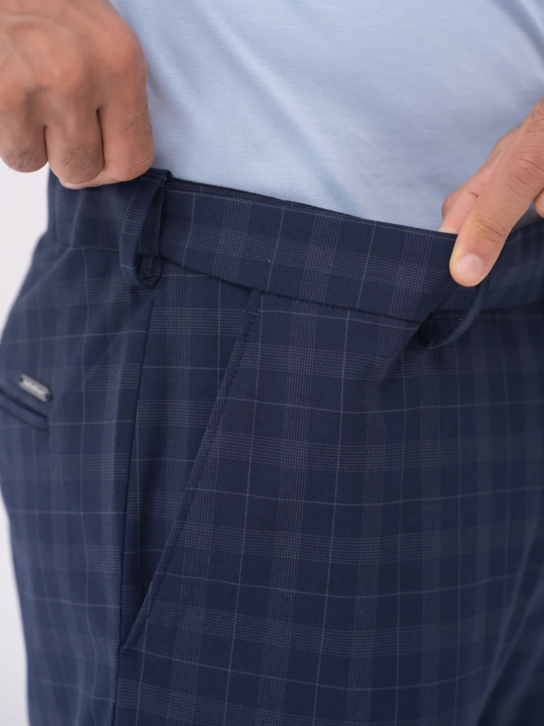 Otter Navy Checks Slim Fit Stretch Formal Pants - Image 4