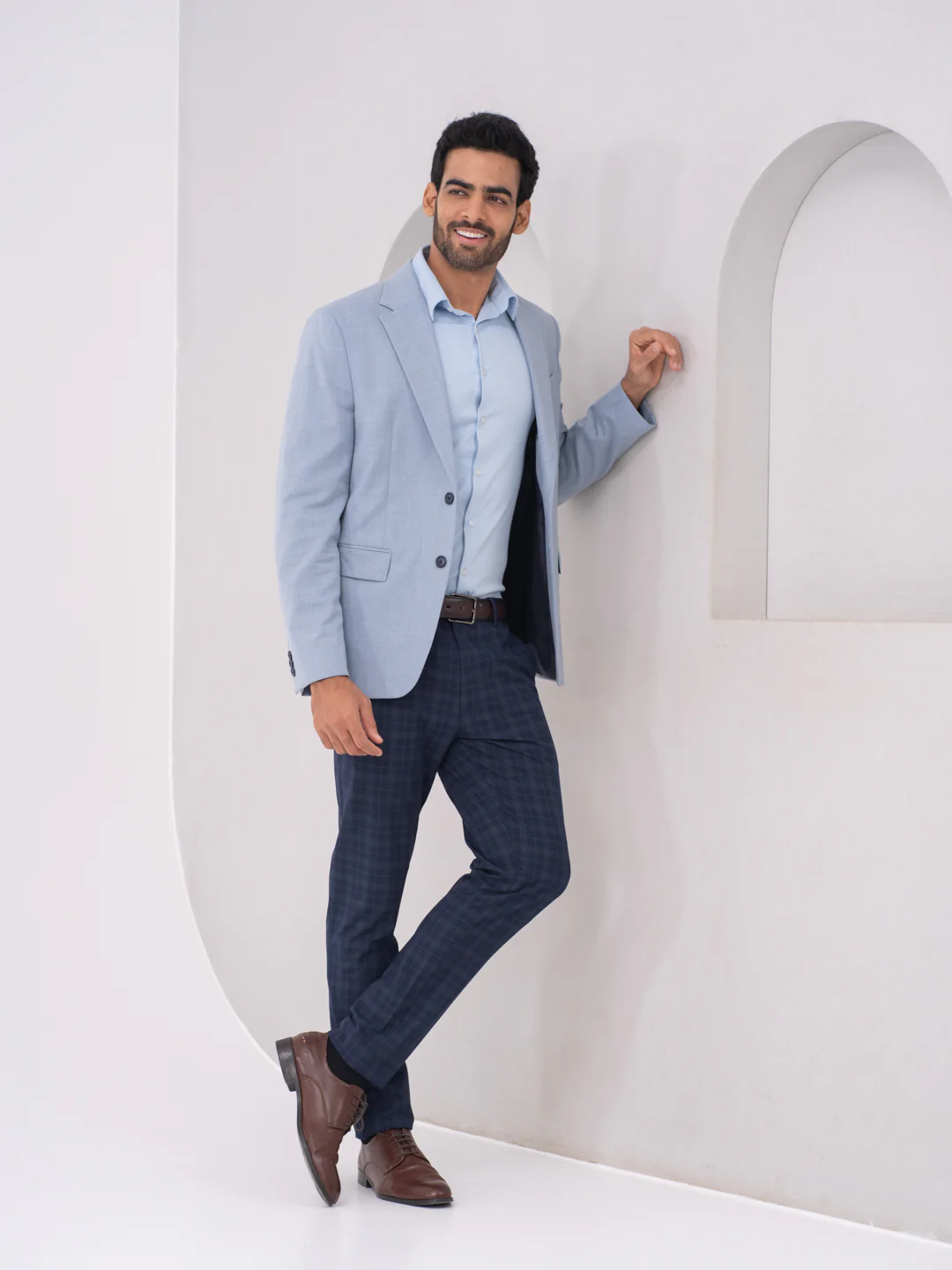 Otter Navy Checks Slim Fit Stretch Formal Pants - Image 5
