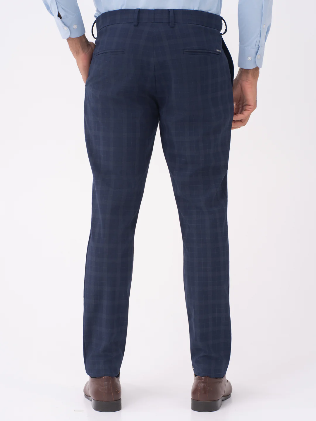 Otter Navy Checks Slim Fit Stretch Formal Pants - Image 6