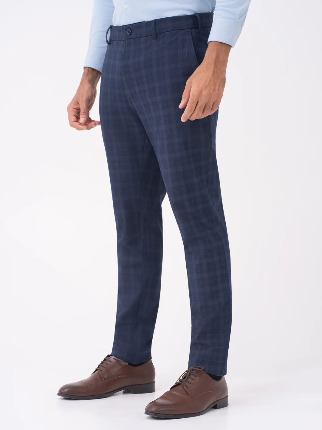 Otter Navy Checks Slim Fit Stretch Formal Pants - Image 7