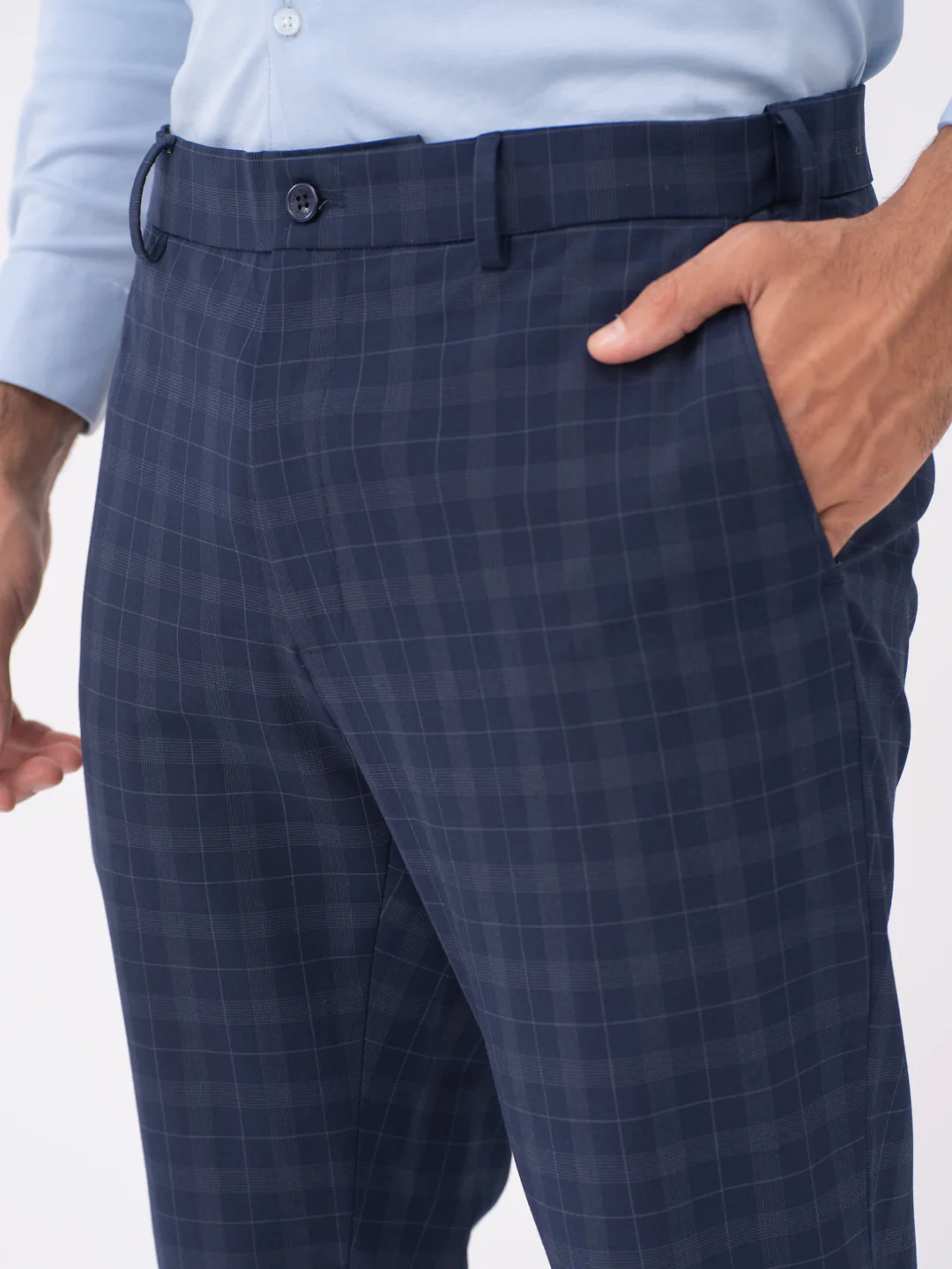 Otter Navy Checks Slim Fit Stretch Formal Pants - Image 8