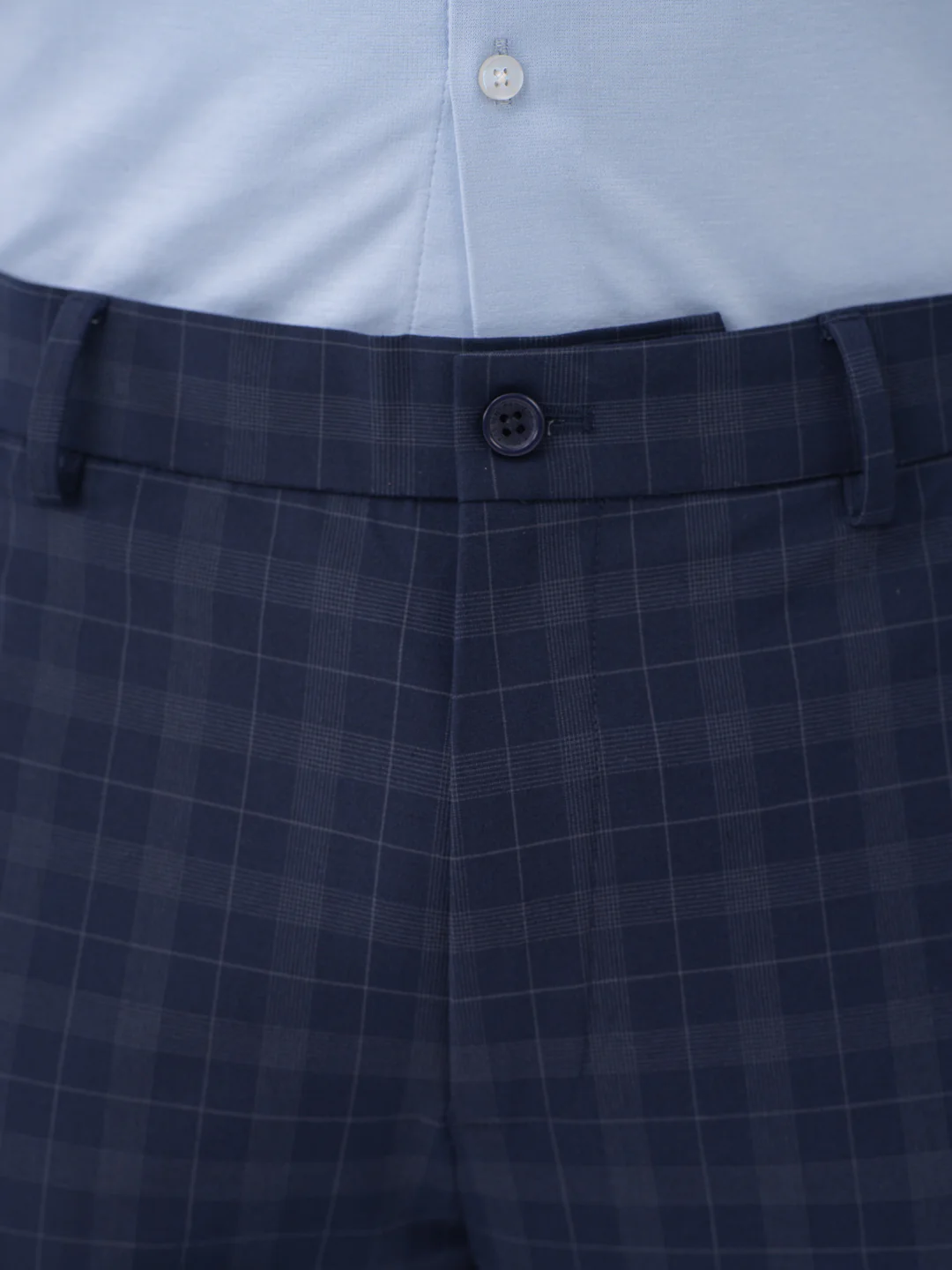 Otter Navy Checks Slim Fit Stretch Formal Pants - Image 9
