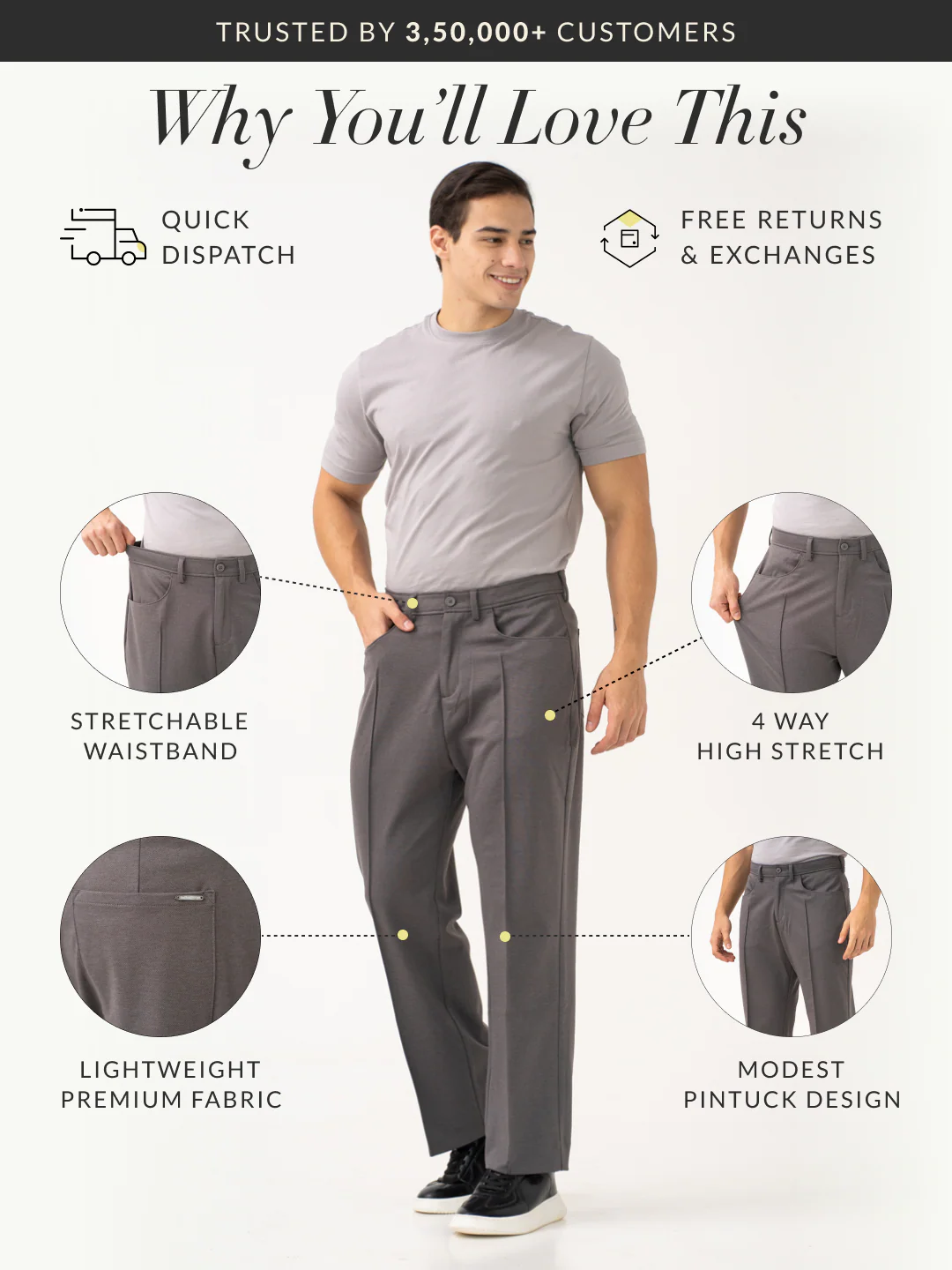 Pablo Grey Relaxed Fit Korean Pintuck Pants - Image 3