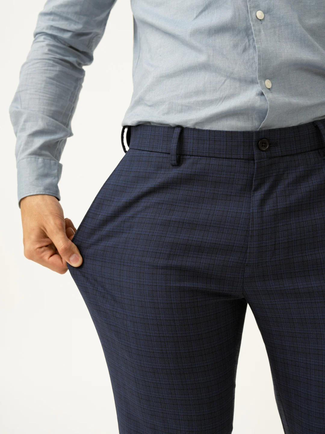 Passport Blue Checks Slim Fit Stretch Formal Pant - Image 3