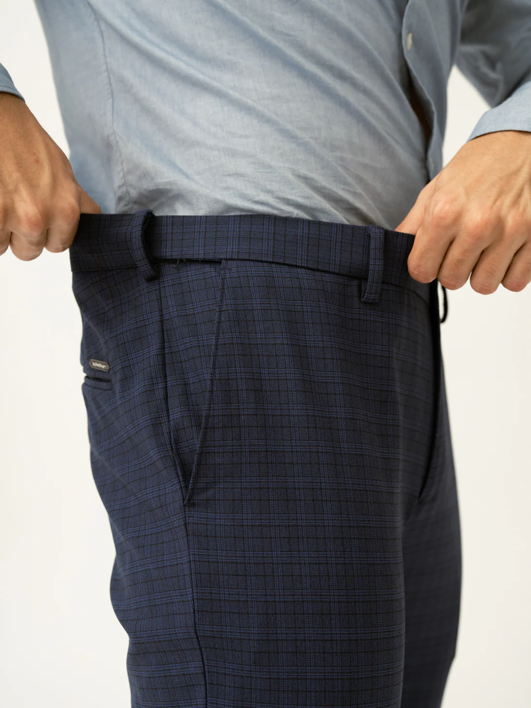 Passport Blue Checks Slim Fit Stretch Formal Pant - Image 4