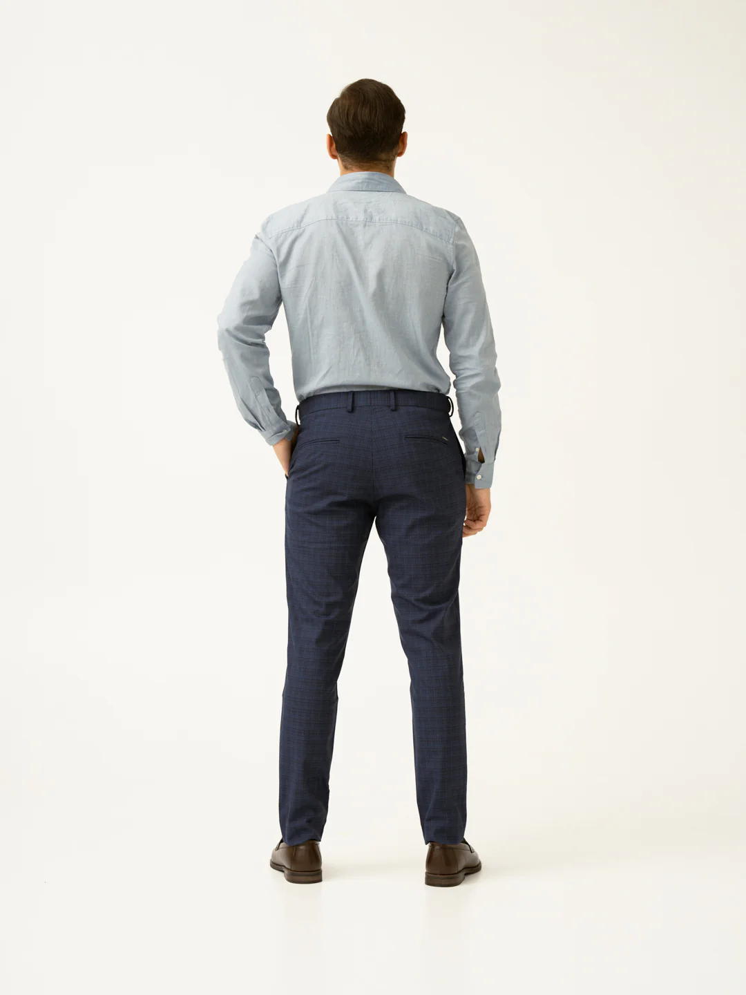Passport Blue Checks Slim Fit Stretch Formal Pant - Image 6