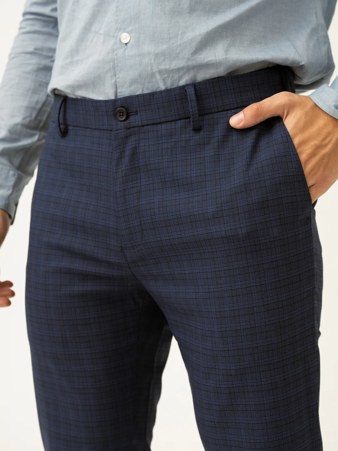 Passport Blue Checks Slim Fit Stretch Formal Pant - Image 7