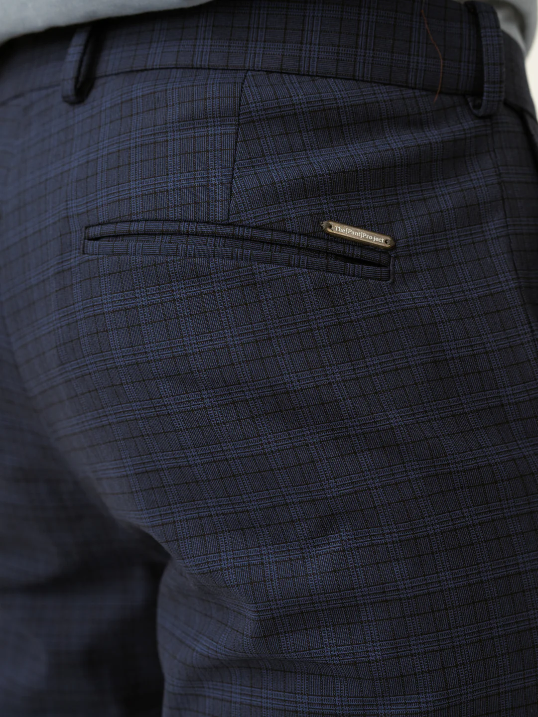 Passport Blue Checks Slim Fit Stretch Formal Pant - Image 8