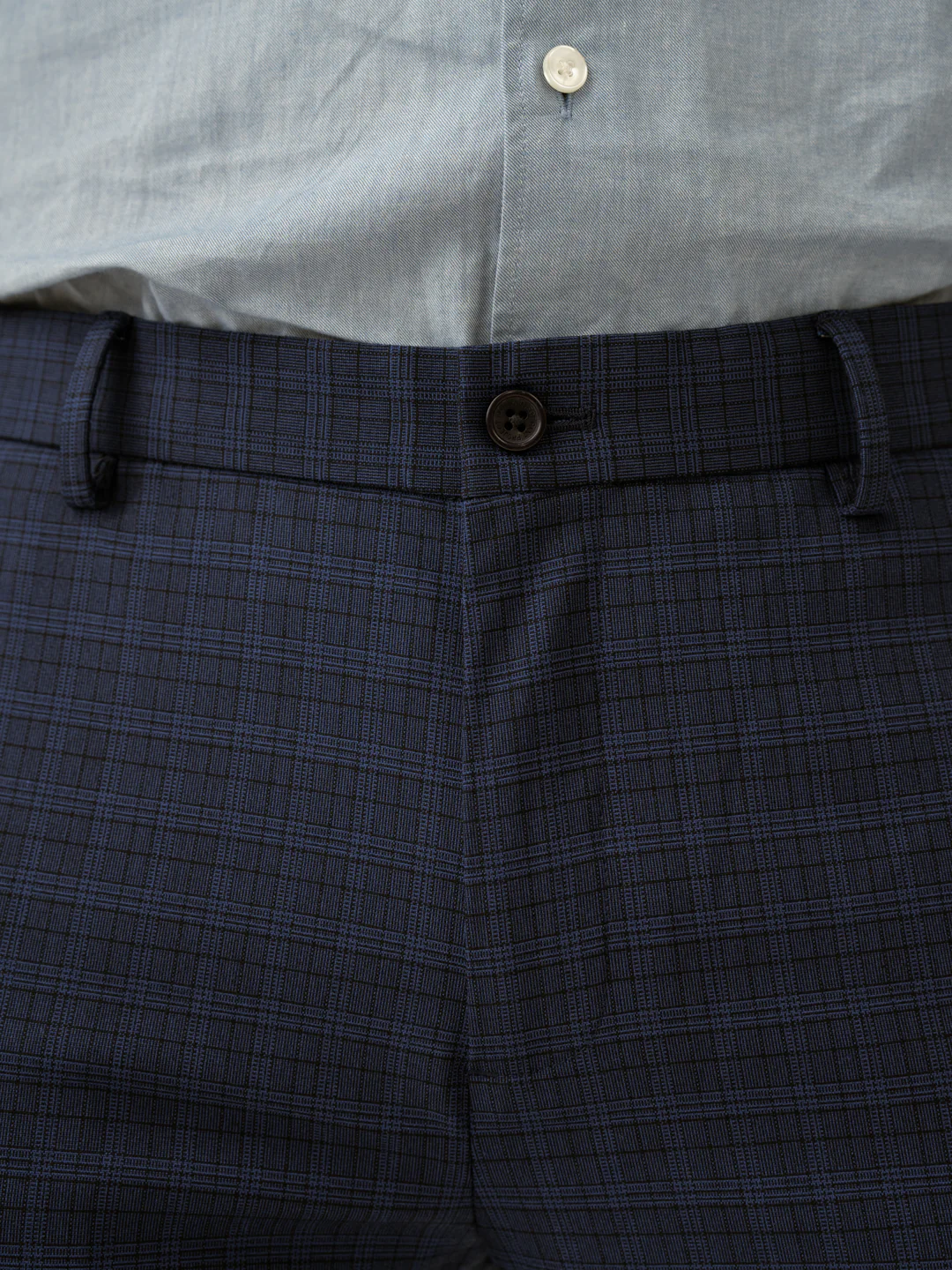 Passport Blue Checks Slim Fit Stretch Formal Pant - Image 9