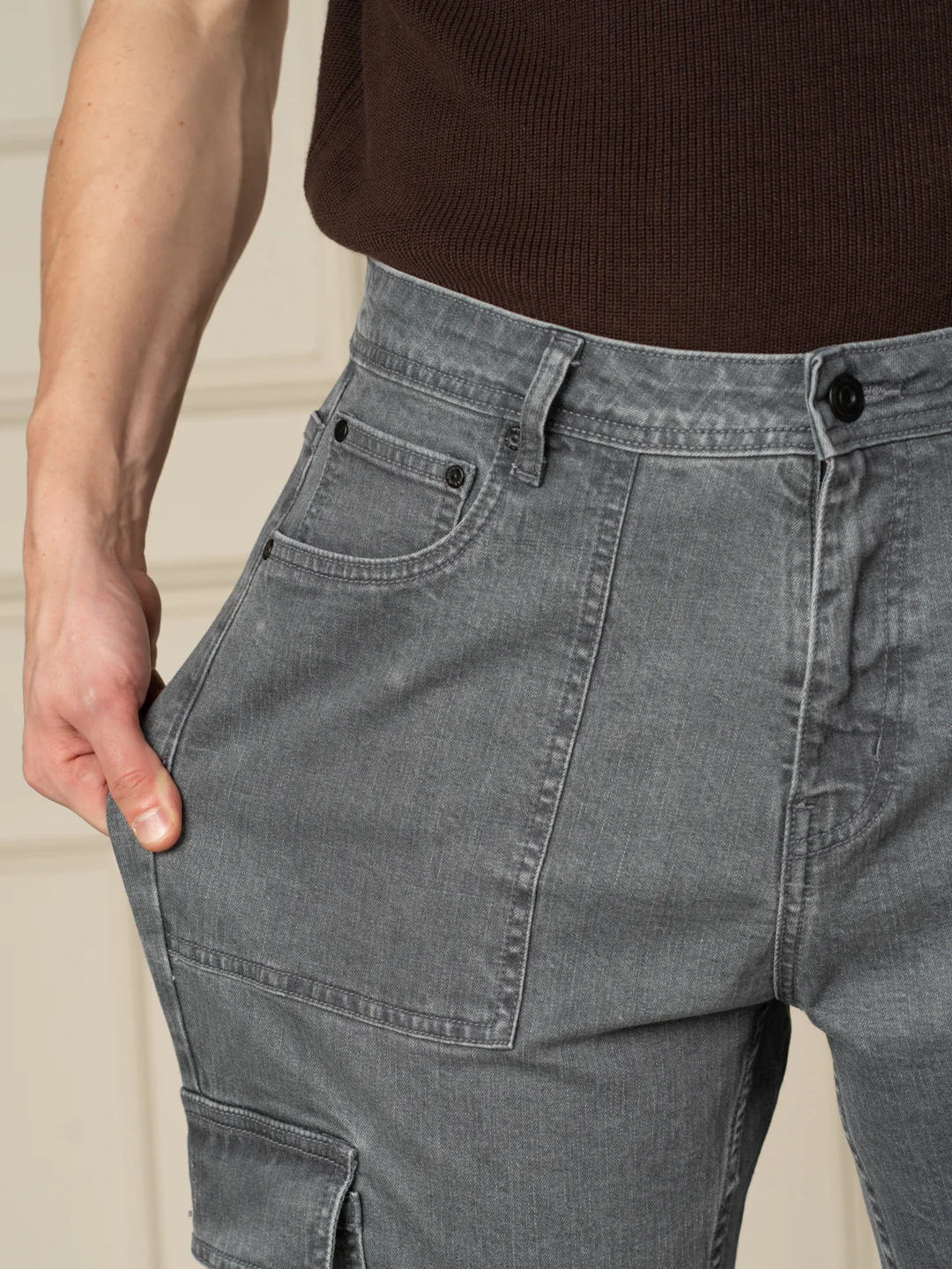 Peak Grey Relaxed Fit Denim Cargos - Image 6