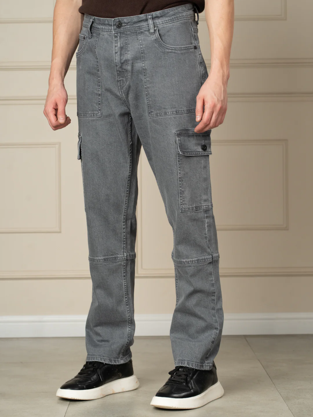 Peak Grey Relaxed Fit Denim Cargos - Image 9