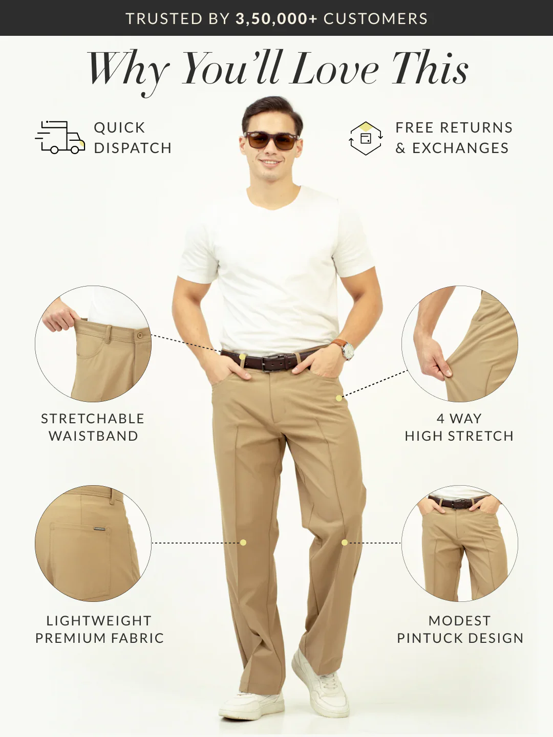 Pecan Khaki Relaxed Fit Korean Pintuck Pants - Image 3