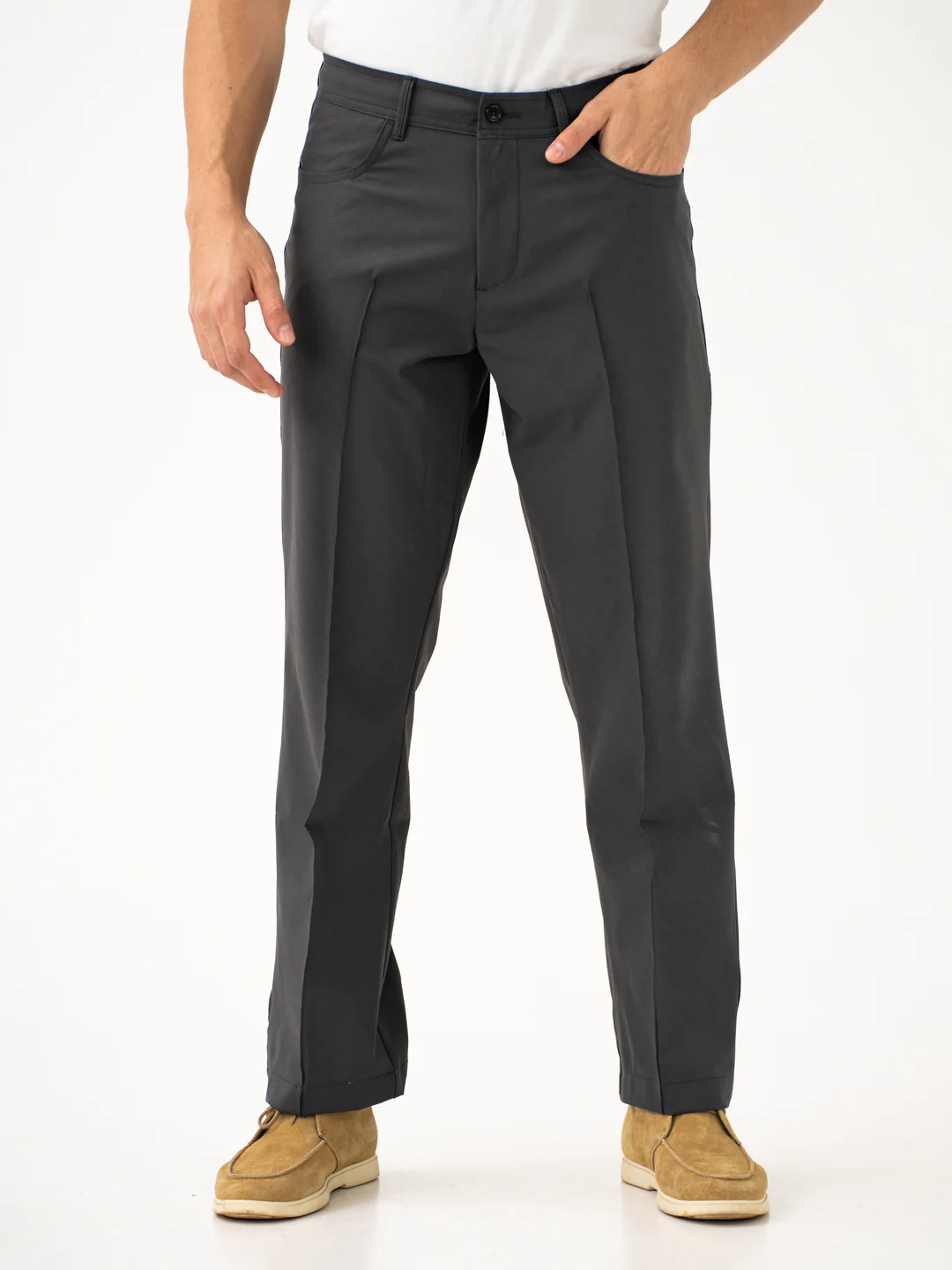 Pewter Grey Relaxed Fit Korean Pintuck Pants - Image 11