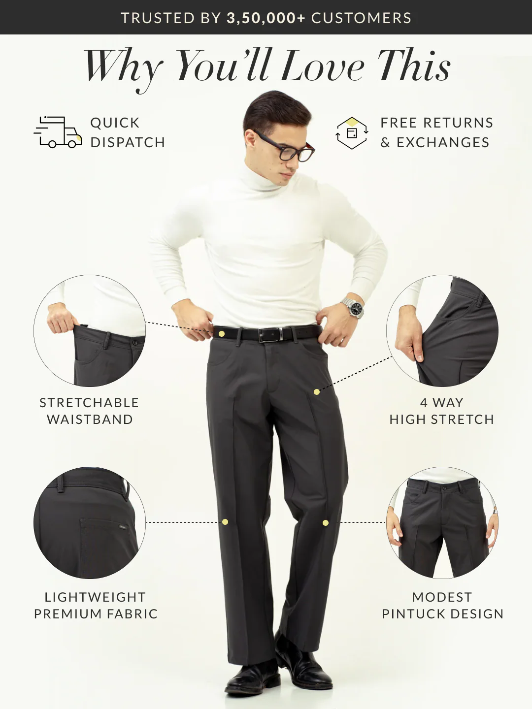 Pewter Grey Relaxed Fit Korean Pintuck Pants - Image 3