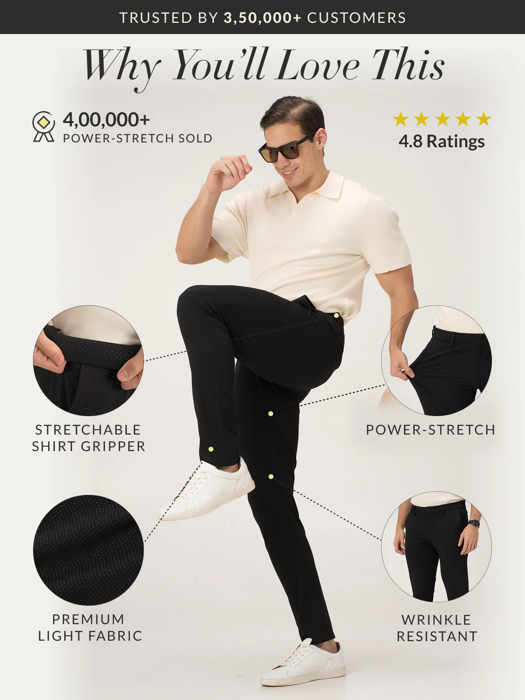 Piano Black Slim Fit Lightweight Power Stretch Pants - Image 3