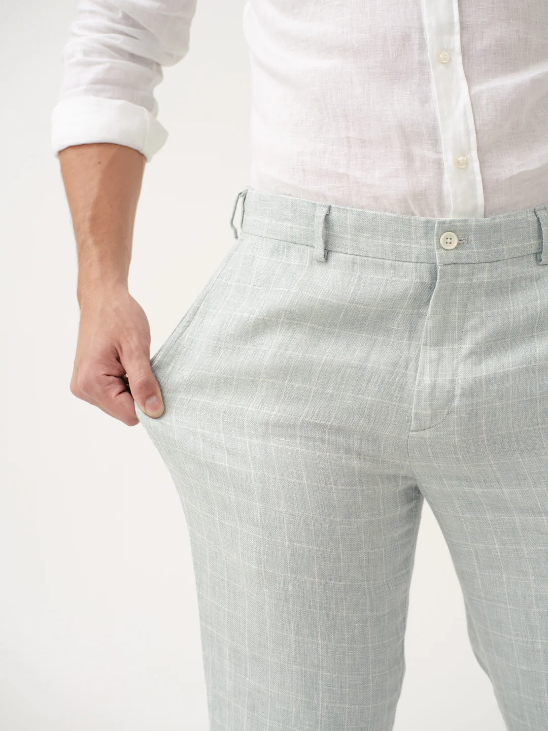 Pista Green Checks 100% Linen Pants - Image 3