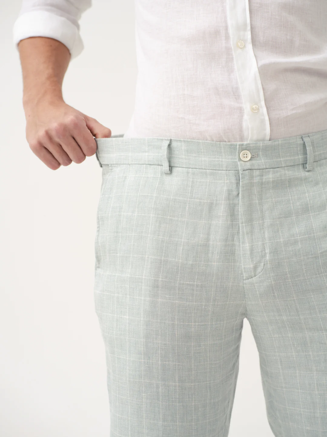 Pista Green Checks 100% Linen Pants - Image 4