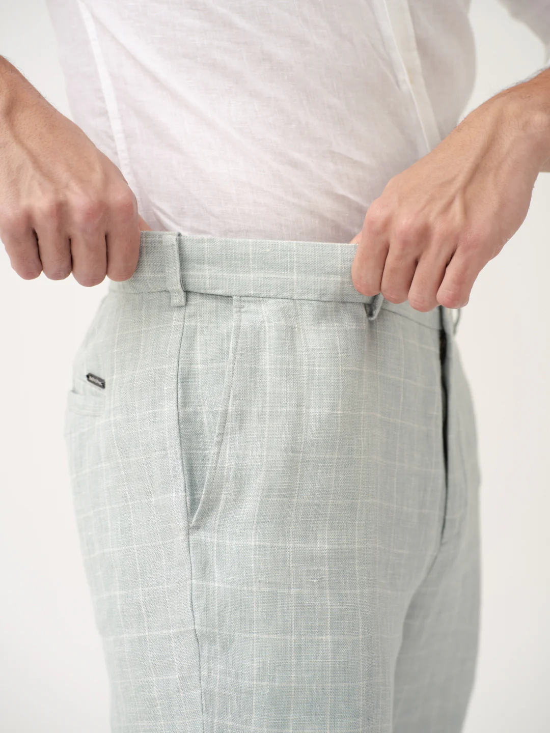 Pista Green Checks 100% Linen Pants - Image 5