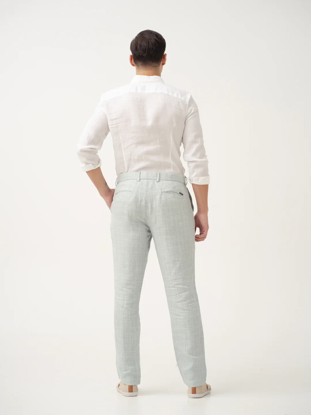 Pista Green Checks 100% Linen Pants - Image 6