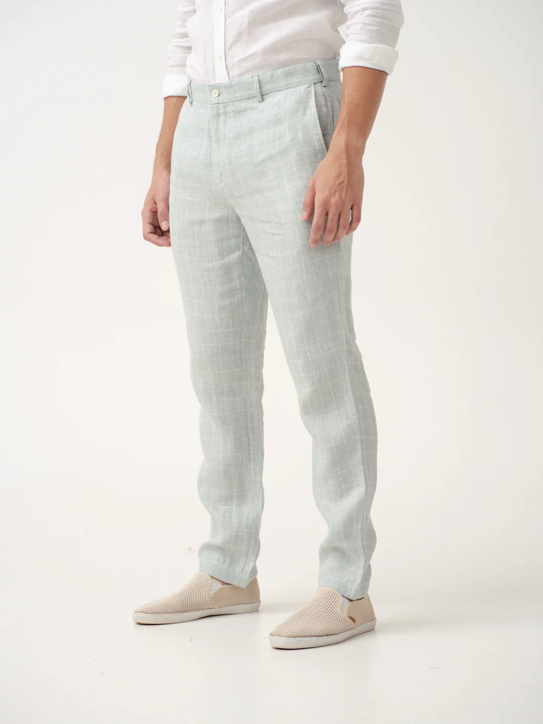 Pista Green Checks 100% Linen Pants - Image 7