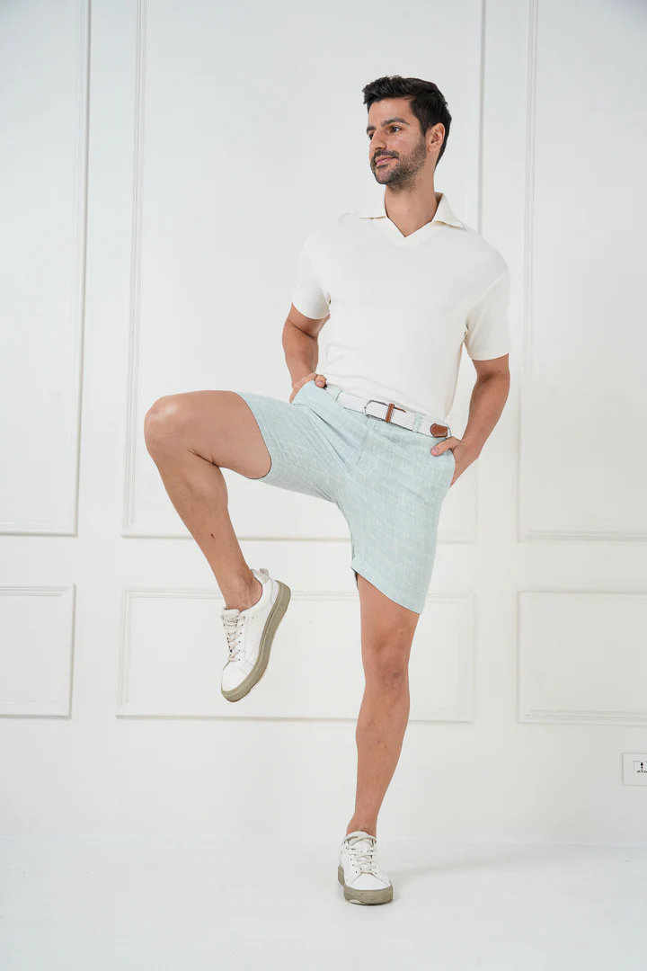 Pista Green Checks 100% Linen Chino Shorts - Image 7