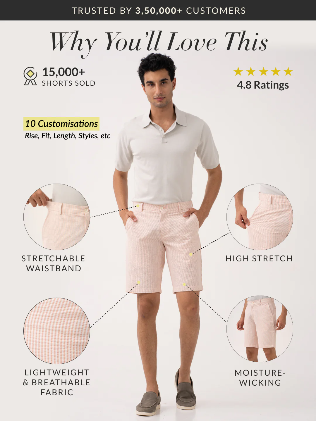 Poppy Peach Stripes Seersucker Chino Shorts - Image 2