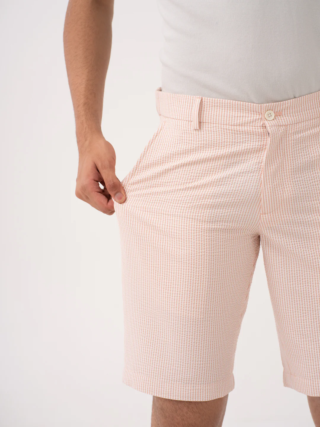 Poppy Peach Stripes Seersucker Chino Shorts - Image 5