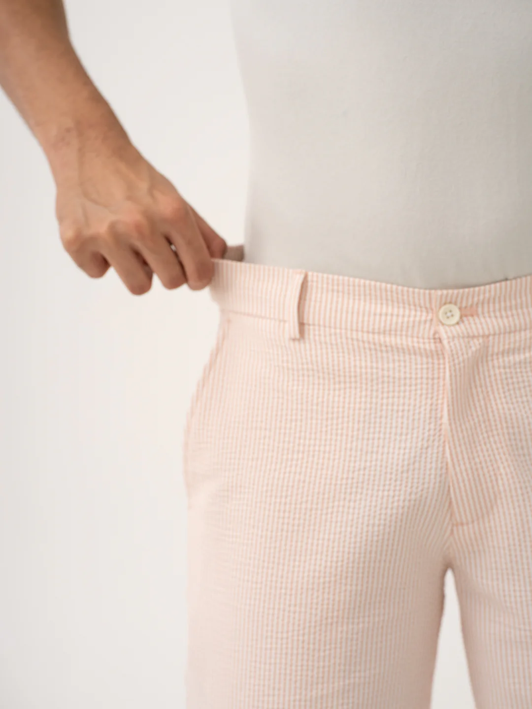 Poppy Peach Stripes Seersucker Chino Shorts - Image 6