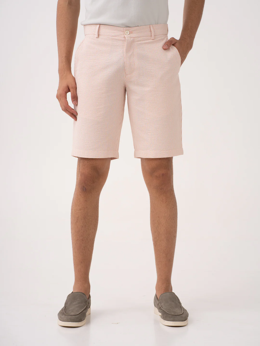 Poppy Peach Stripes Seersucker Chino Shorts - Image 7