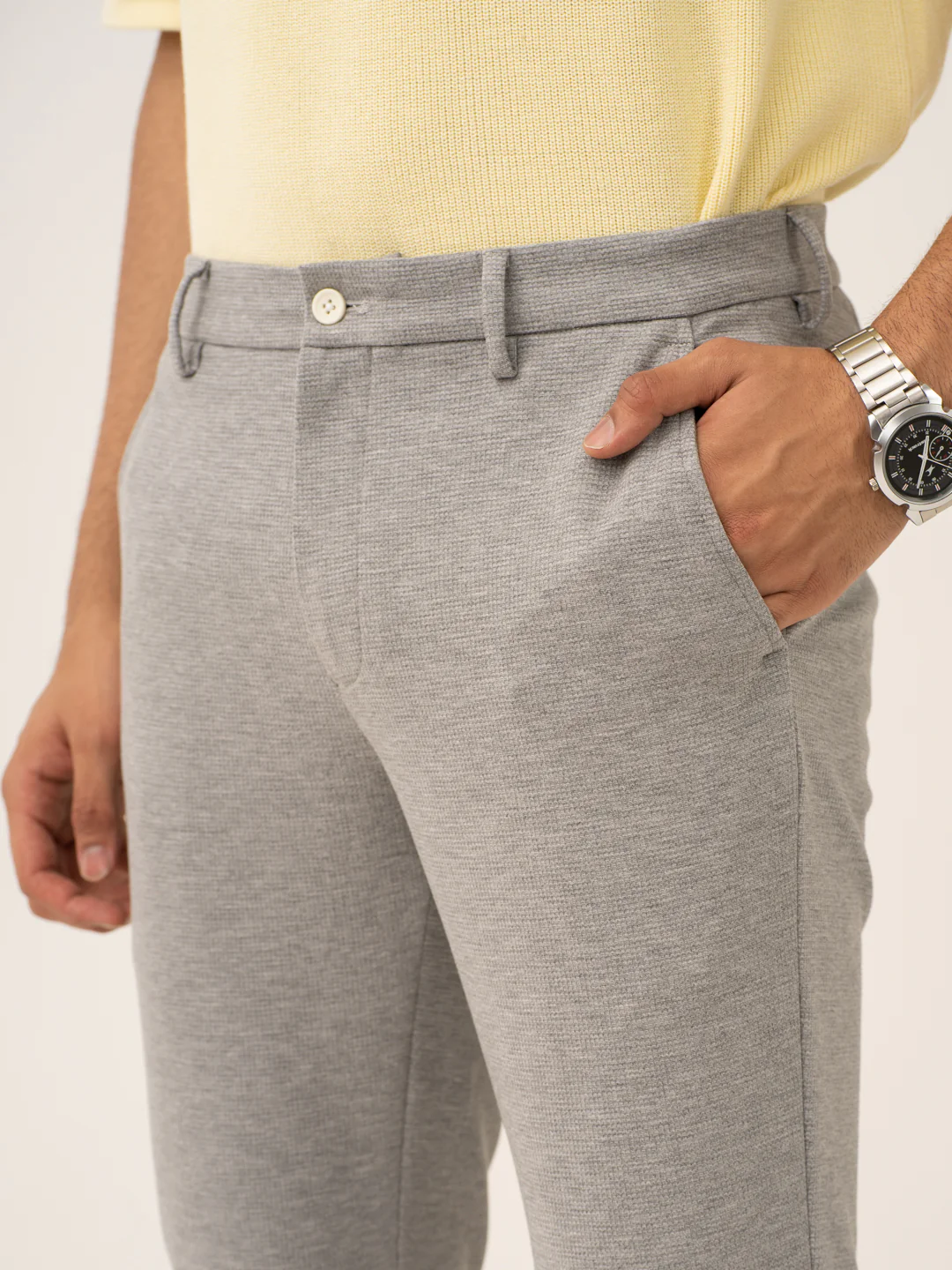 Quantum Grey Waffle Textured Power-Stretch Pants - Image 10