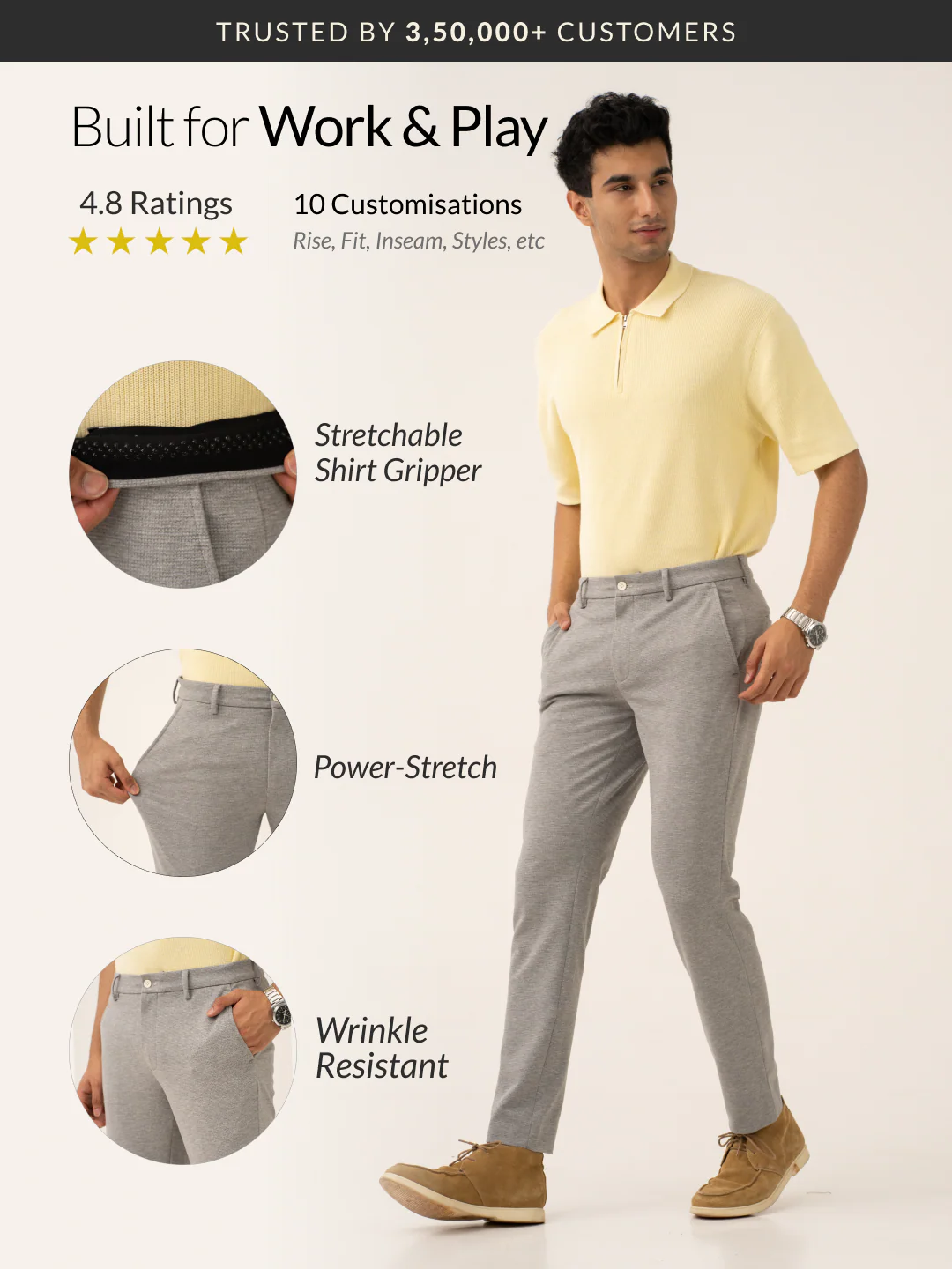 Quantum Grey Waffle Textured Power-Stretch Pants - Image 2