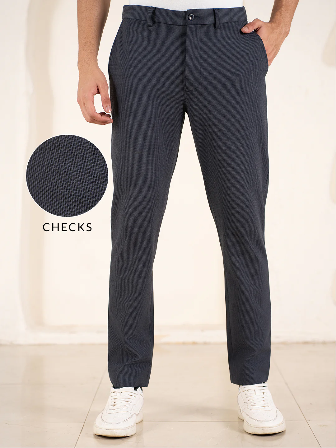 Quiet Grey Houndstooth Slim Fit Power Stretch Pants - Image 2