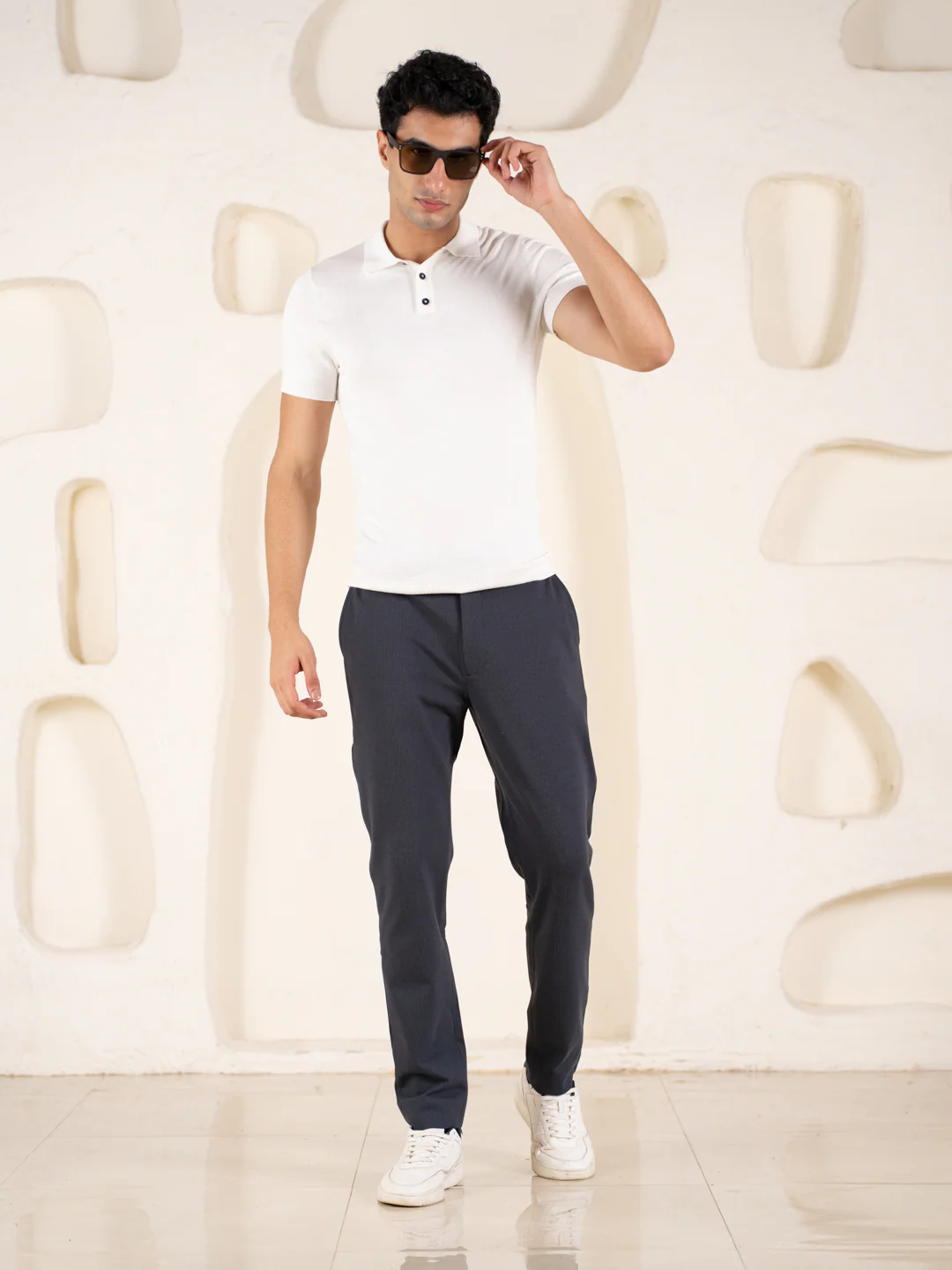 Quiet Grey Houndstooth Slim Fit Power Stretch Pants - Image 3